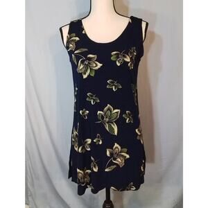 Jostar; Navy sleeveless tunic with green and badge flowers